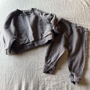 Quincy Mae Baby Pointelle Pocket Sweat Set Blue